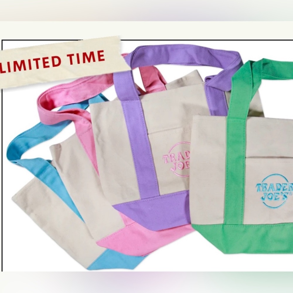 NWT - Full Set of Trader Joe’s Pastel Canvas Mini Tote Bags - Viral!